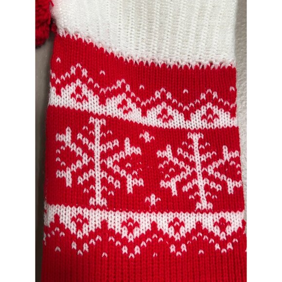 Vtg Christmas Stocking Knit Snowflake Fairisle Pompom Holiday Decor Cozy Hearth - Picture 5 of 5